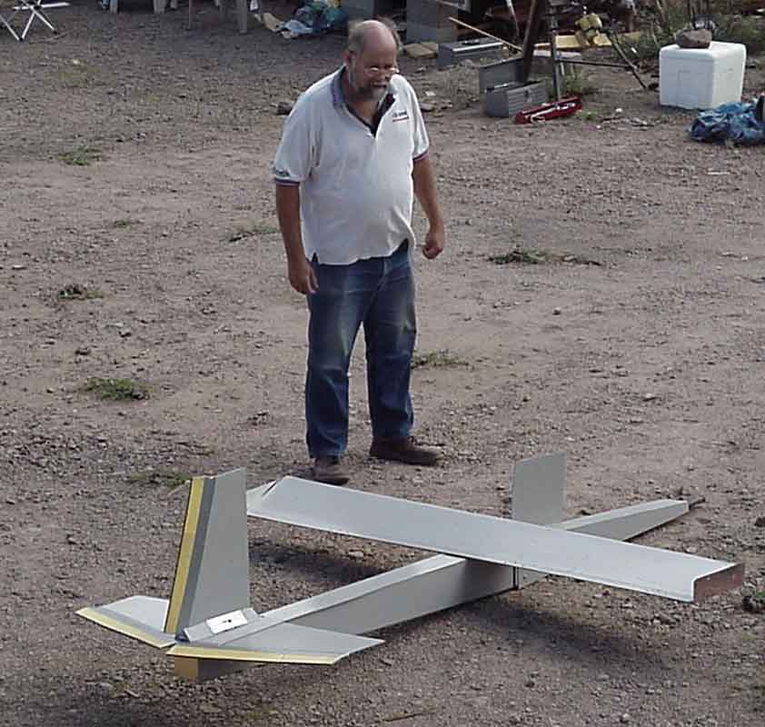 Mike with another one of his inventions -- a glider powered windmill