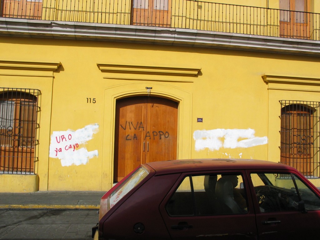 Graffiti was smeared over most buildings in Oaxaca.