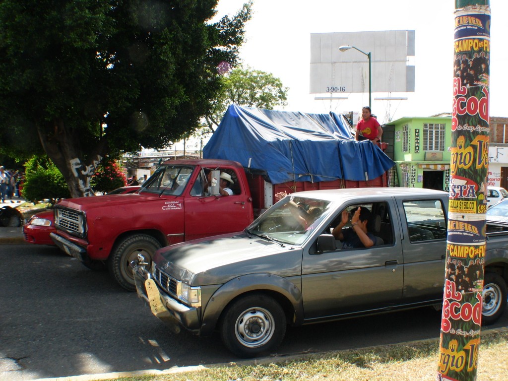 The demonstration getting cheers from drivers passing by.