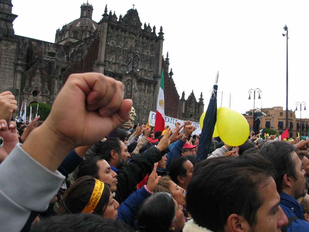 The crowd cheering on AMLO at the Zócalo in Mexico city on November 20th