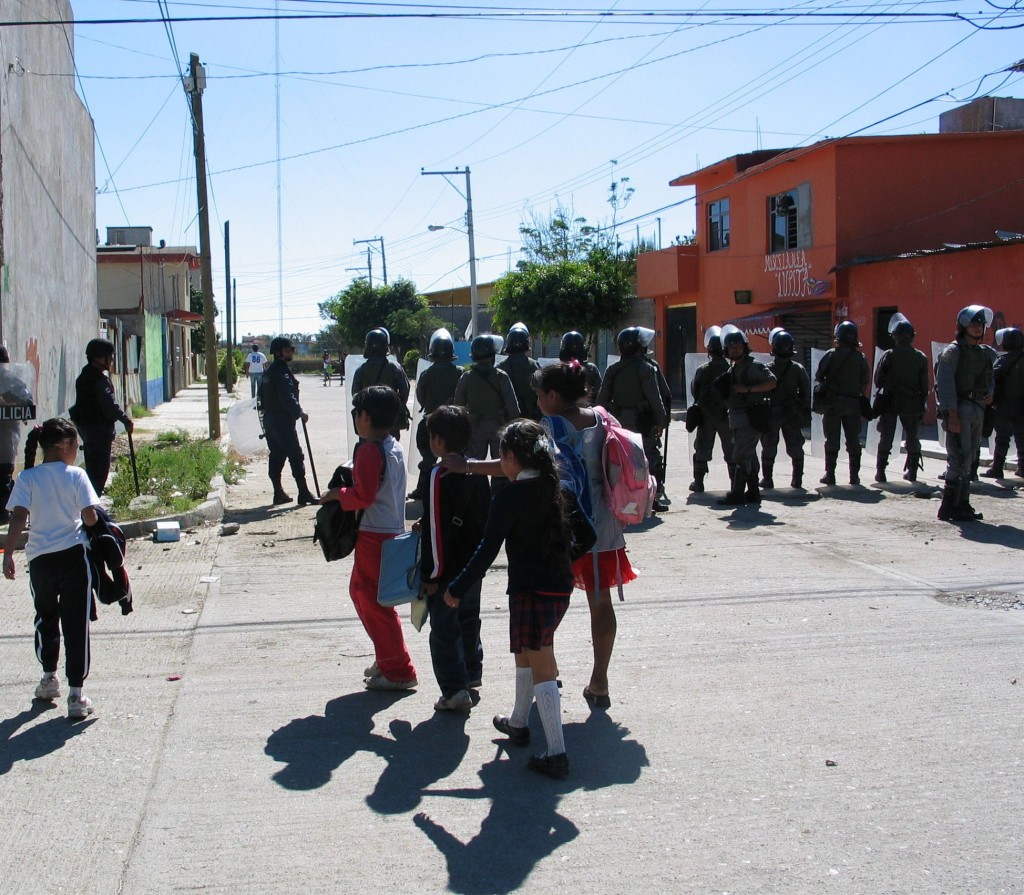 The PFP blocking one street leading towards the university