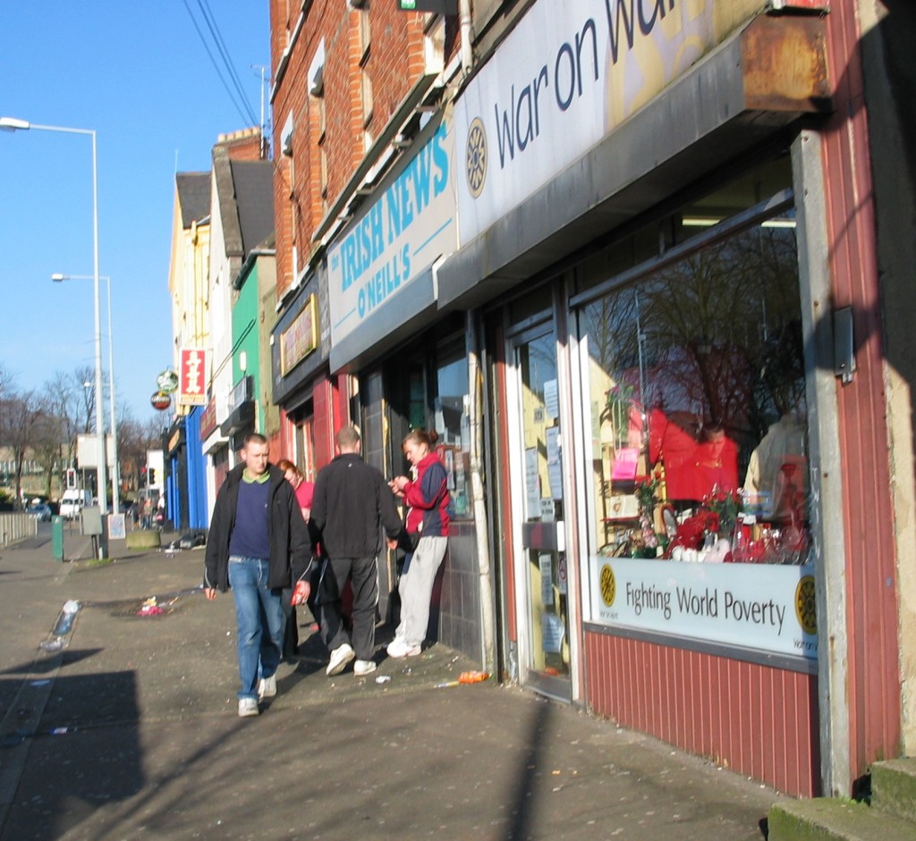 Parts of the Falls Road could be anywhere in Europe -- only the store names give its location away.